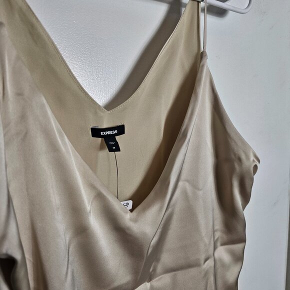 Express - Beige Satin Camisole V-Neck Tank Top (Size Medium) - Picture 4 of 5